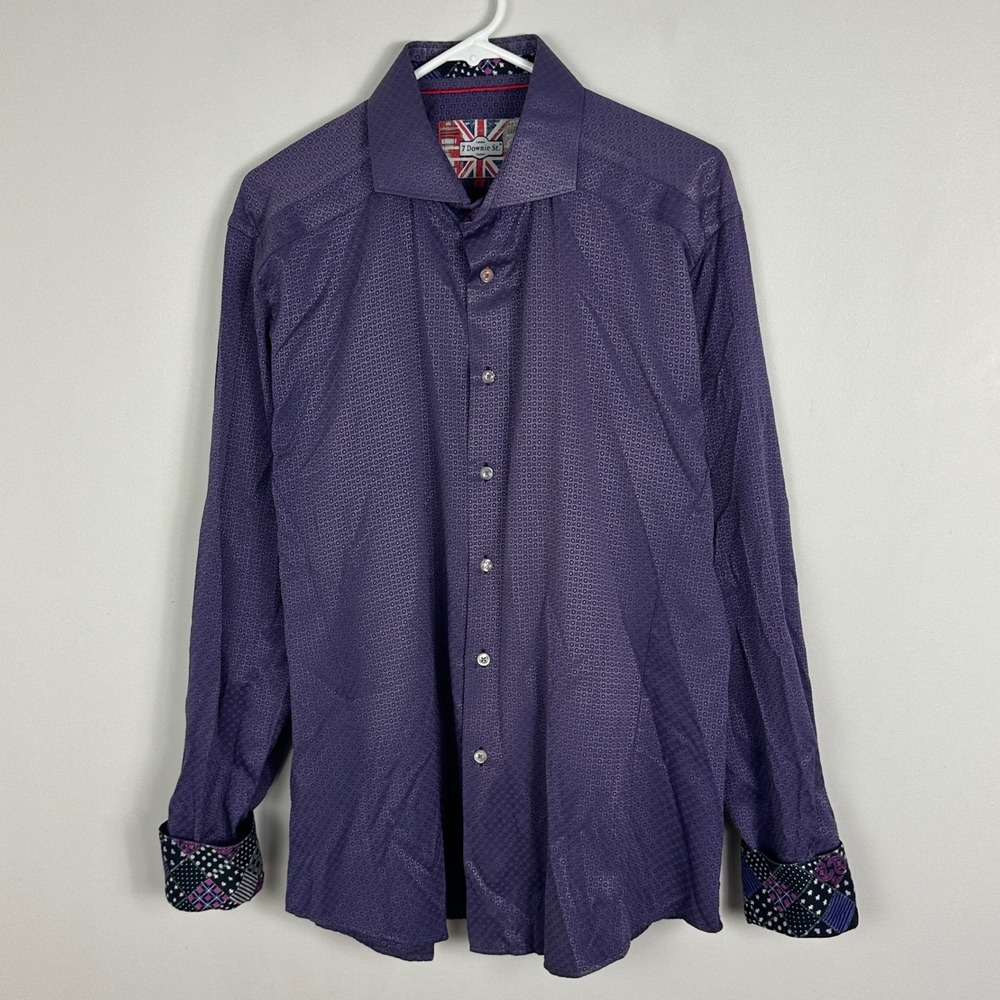 7 Downie St. Mens Flip Cuff Purple Shirt Size 6 XL Jacquard Contrast Button Up